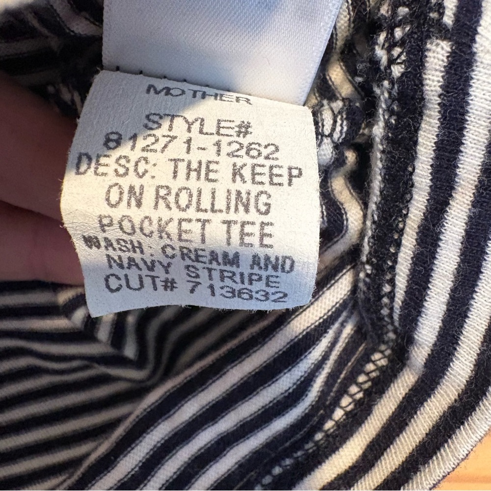 MOTHER women’s Keep on Rolling Pocket Tee t-shirt nautical navy stripes small - Picture 5 of 8